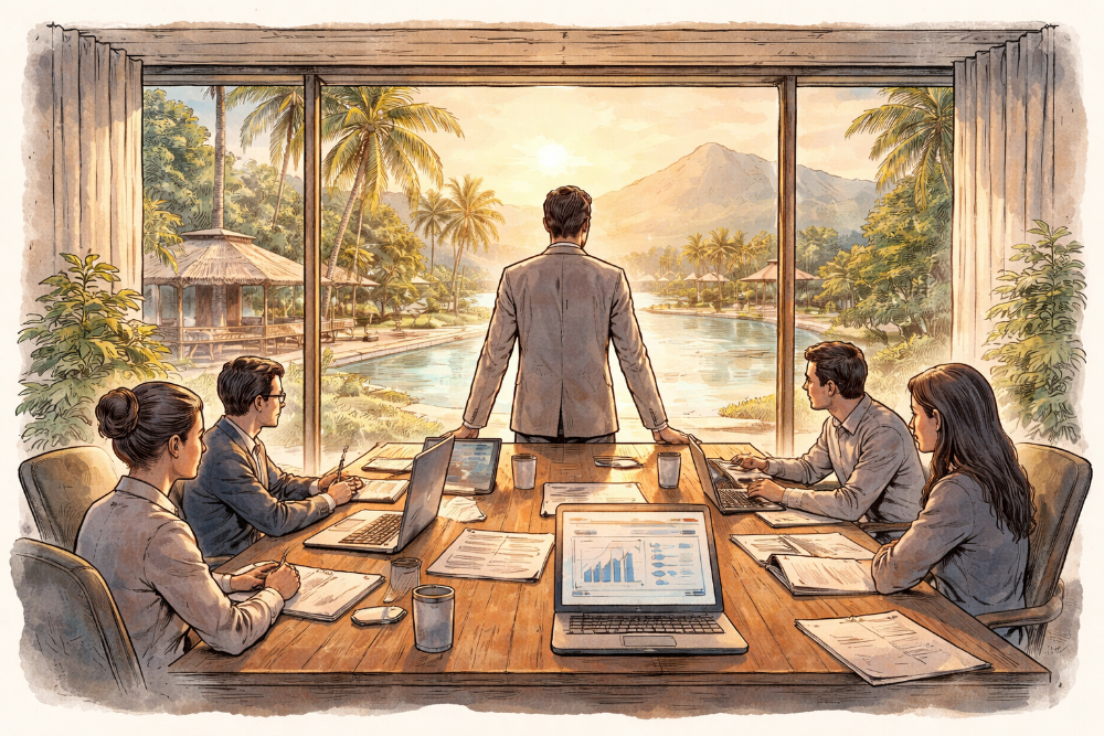 Esai mendalam tentang kepemimpinan tenang di industri pariwisata dan perhotelan: kejelasan, struktur, dan persiapan sebagai sumber kendali.