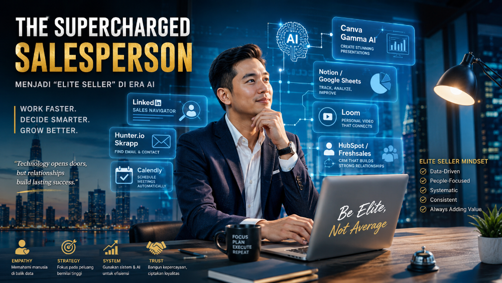 Panduan mendalam menjadi Elite Seller di era AI melalui strategi data, CRM, empati, dan sistem modern untuk sales hospitality dan bisnis global.
